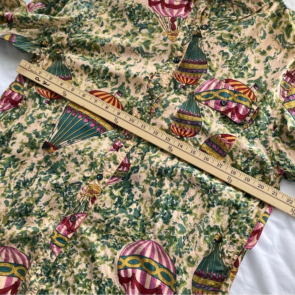 Vintage 90s silk Diane Gillman Hot Air Balloon novelty blouse button up size L - Picture 7 of 12